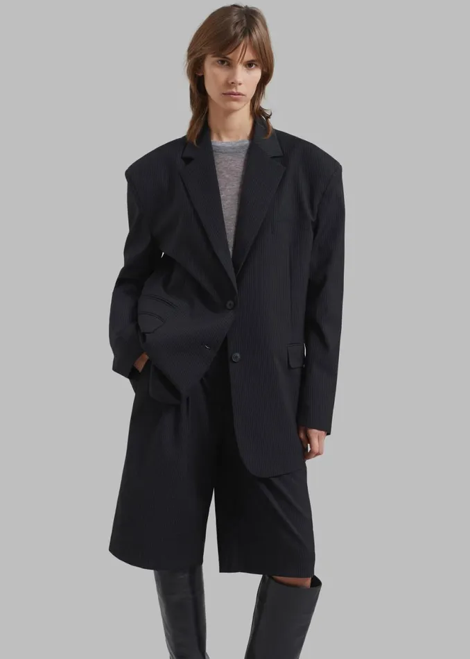 The Frankie Shop Wilma Blazer 8211 Black Pinstripe Shop Outerwear