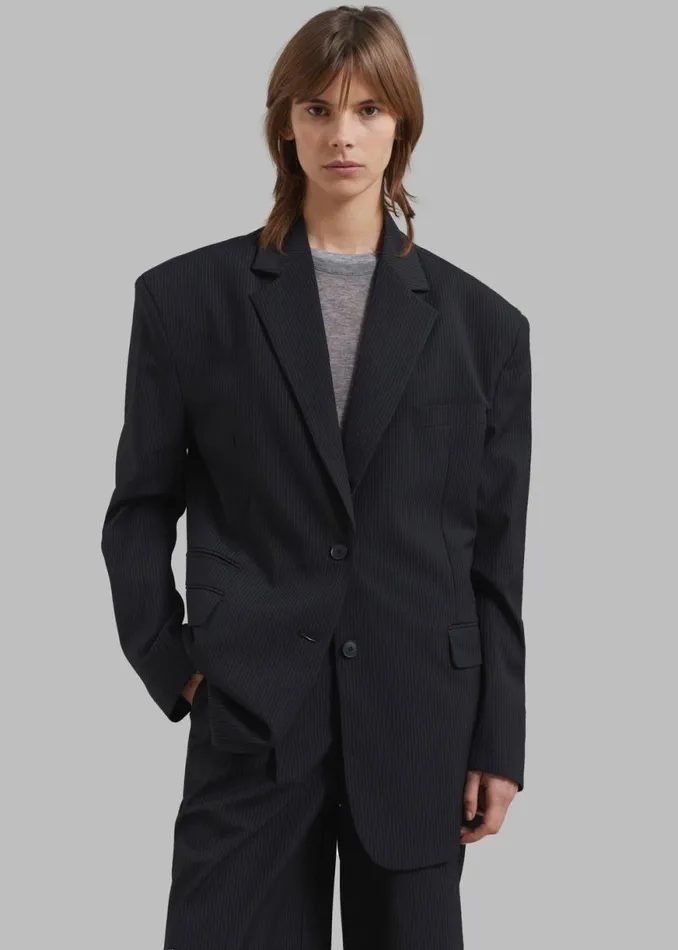 The Frankie Shop Wilma Blazer 8211 Black Pinstripe Shop Outerwear
