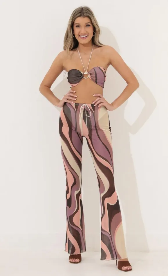 Three Piece Set Brown Swirl Women LUCY IN THE SKY Pants