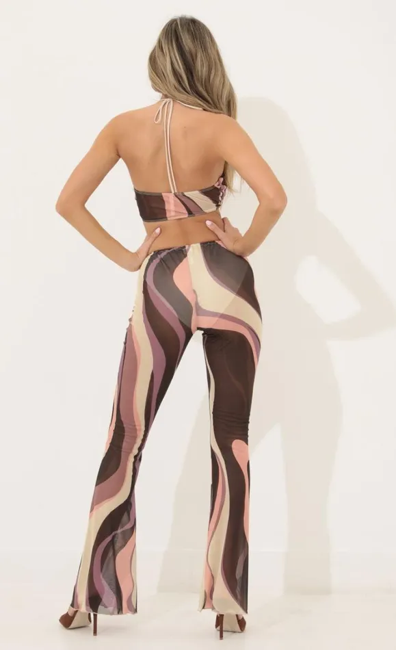 Three Piece Set Brown Swirl Women LUCY IN THE SKY Pants Three Piece Set Brown Swirl Women LUCY IN THE SKY Pants