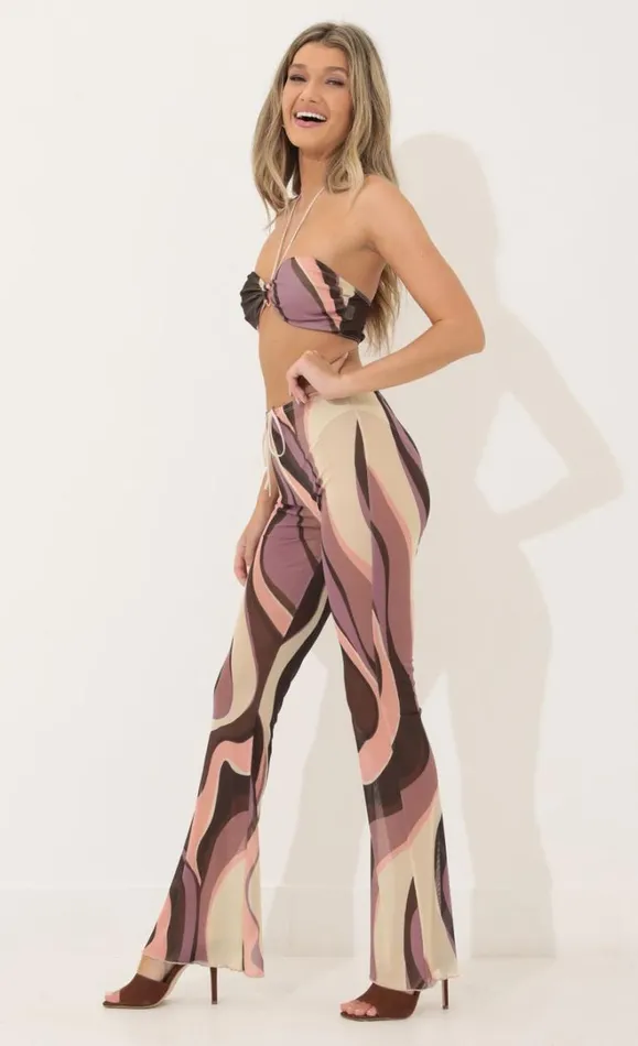 Three Piece Set Brown Swirl Women LUCY IN THE SKY Pants Three Piece Set Brown Swirl Women LUCY IN THE SKY Pants