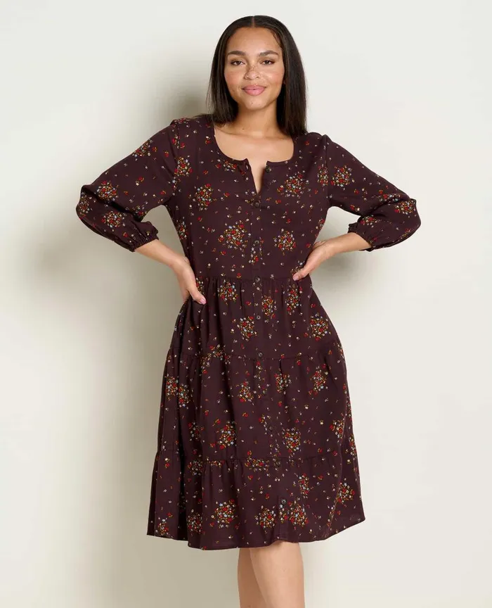 ToadandCo Dresses Manzana Tiered Long Sleeve Dress Carob Floral Print 8211 Women039s
