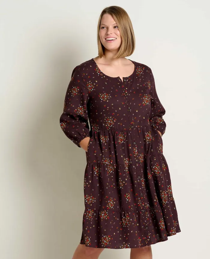 ToadandCo Dresses Manzana Tiered Long Sleeve Dress Carob Floral Print 8211 Women039s