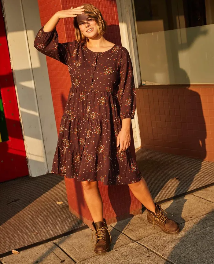 ToadandCo Dresses Manzana Tiered Long Sleeve Dress Carob Floral Print 8211 Women039s