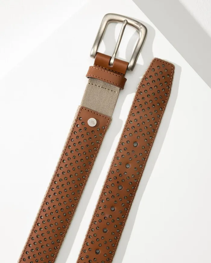 Tommy Bahama Belts Leather Mesh Cushion Performance Belt Tan 8211 Men