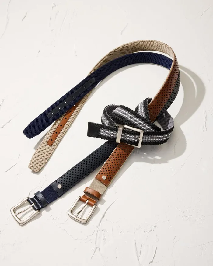 Tommy Bahama Belts Leather Mesh Cushion Performance Belt Tan 8211 Men