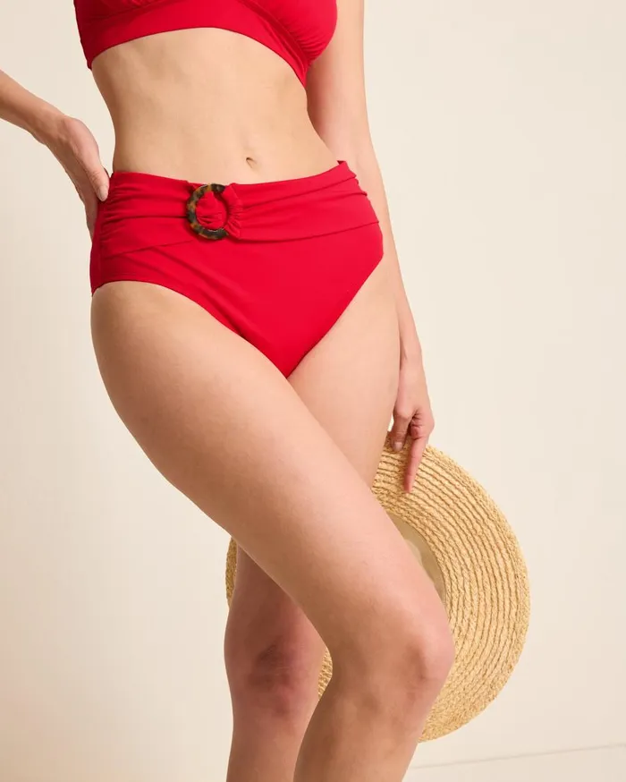 Tommy Bahama Bikini Bottoms Pearl HighWaist Bikini Bottoms Red Hibiscus 8211 Women