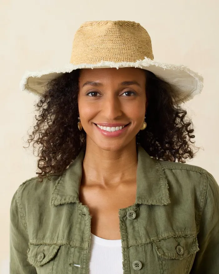 Tommy Bahama Hats and Caps Melissa Lux Fringe Raffia Hat Naturalwhitesilver 8211 Women