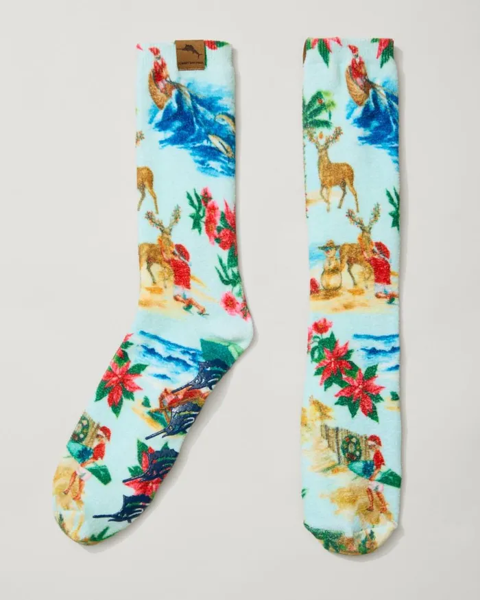 Tommy Bahama Loungewear and Pajamas Island Soft Holiday Santa Socks Lt Sky Blue 8211 Men