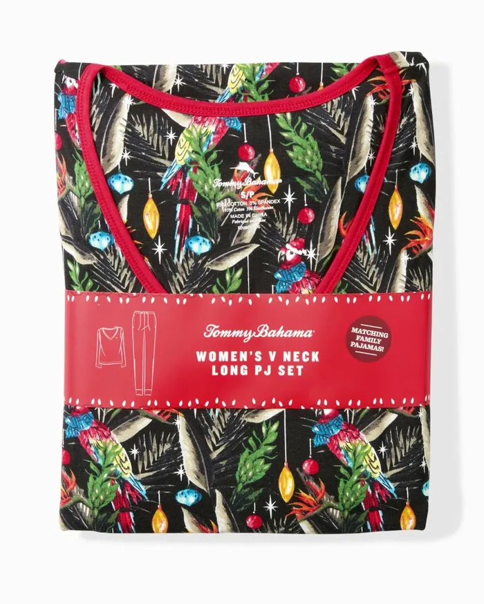 Tommy Bahama Sleepwear Holiday Parrot VNeck and Pants Family Pajama Set Poinsettia Red 8211 Women Tommy Bahama Sleepwear Holiday Parrot VNeck and Pants Family Pajama Set Poinsettia Red 8211 Women