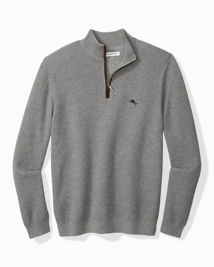 Tommy Bahama Sweaters Marlin Luxe HalfZip Sweater Carbon Grey Heather 8211 Men