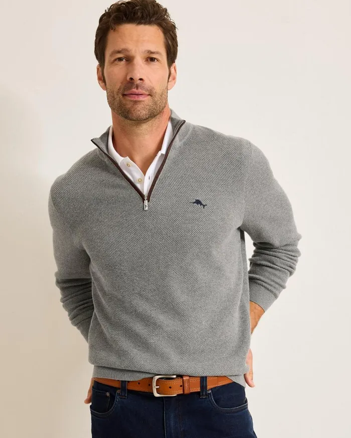 Tommy Bahama Sweaters Marlin Luxe HalfZip Sweater Carbon Grey Heather 8211 Men