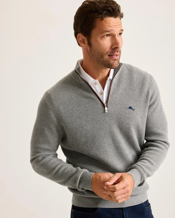Tommy Bahama Sweaters Marlin Luxe HalfZip Sweater Carbon Grey Heather 8211 Men