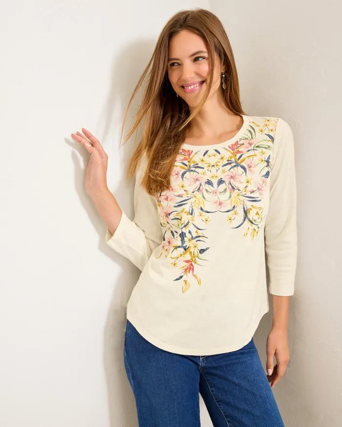 Tommy Bahama Tops and Shirts Ashby Isles Flora Amora 34Sleeve TShirt Coconut 8211 Women