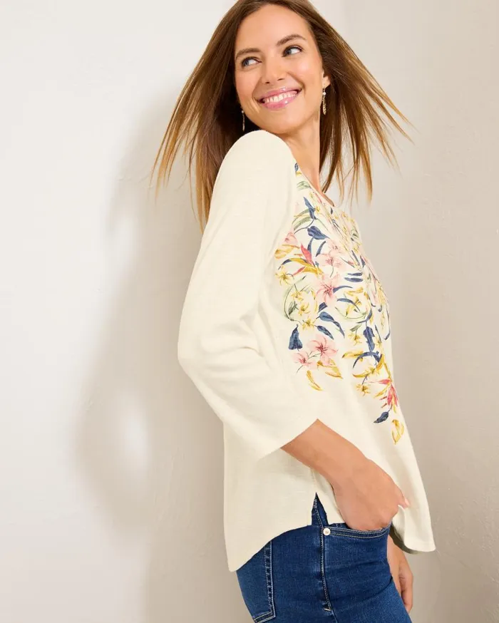 Tommy Bahama Tops and Shirts Ashby Isles Flora Amora 34Sleeve TShirt Coconut 8211 Women
