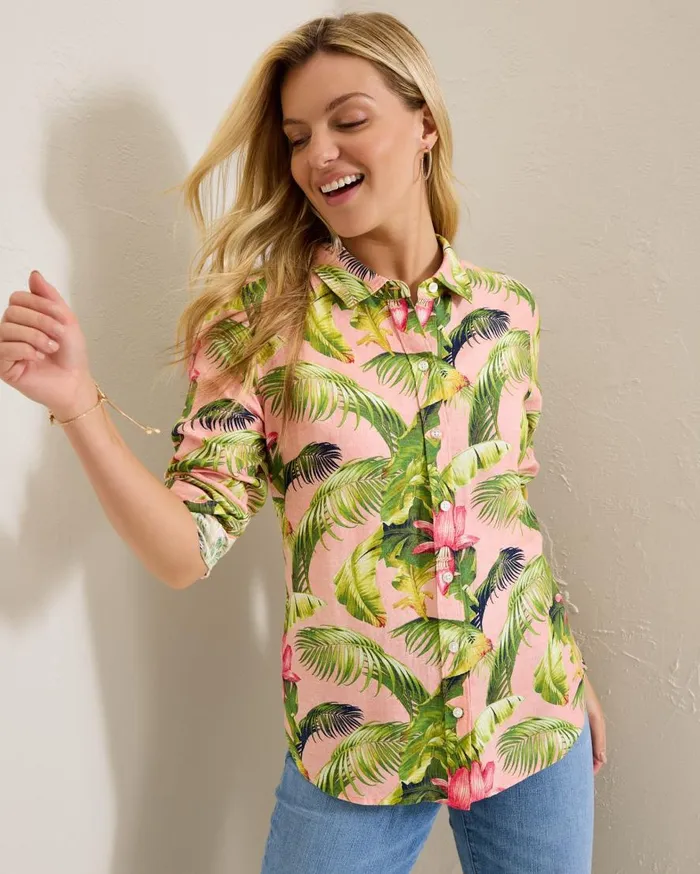 Tommy Bahama Tops and Shirts Coastalina Frond Royal Linen Shirt Coral Haze 8211 Women Tommy Bahama Tops and Shirts Coastalina Frond Royal Linen Shirt Coral Haze 8211 Women