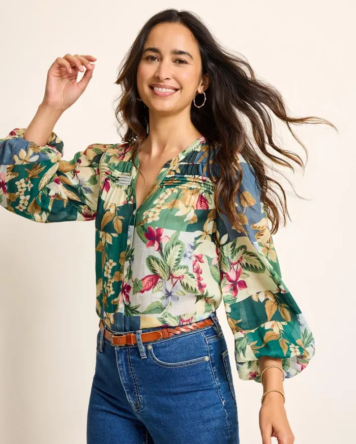 Tommy Bahama Tops and Shirts Hightide Flora Pintuck Blouse Bonsai 8211 Women