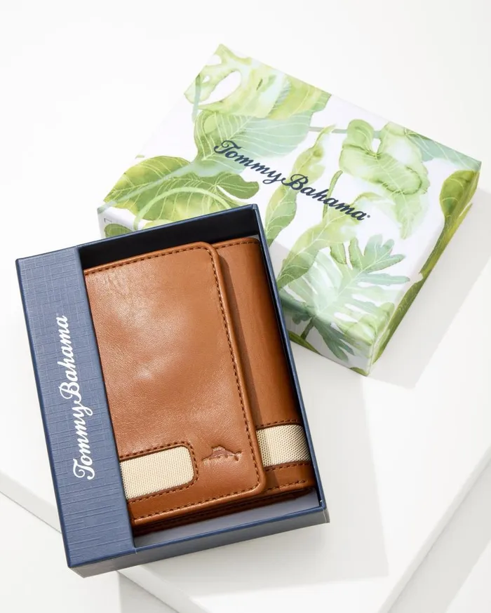 Tommy Bahama Wallets and Tech Accessories Nylon Inlay Trifold Wallet Tan 8211 Men