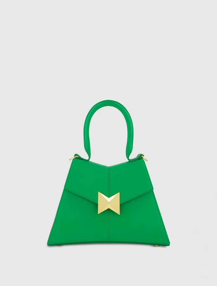 Top Handle Bags Angular Small Green Leather Handbag With Gold Hardware Spring Green Mac Duggal Women