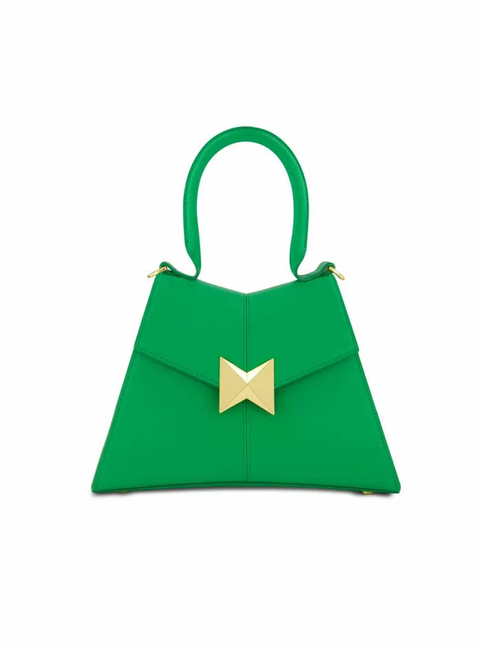 Top Handle Bags Angular Small Green Leather Handbag With Gold Hardware Spring Green Mac Duggal Women