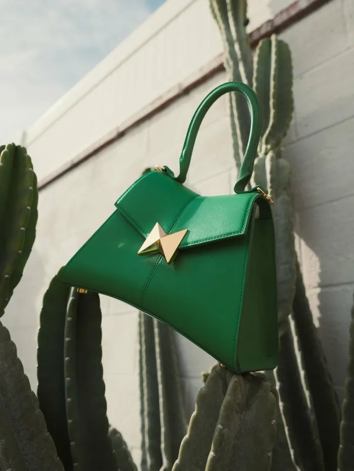 Top Handle Bags Angular Small Green Leather Handbag With Gold Hardware Spring Green Mac Duggal Women