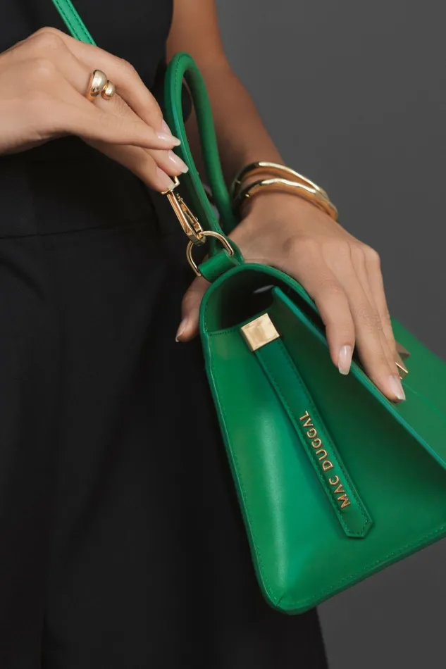 Top Handle Bags Angular Small Green Leather Handbag With Gold Hardware Spring Green Mac Duggal Women