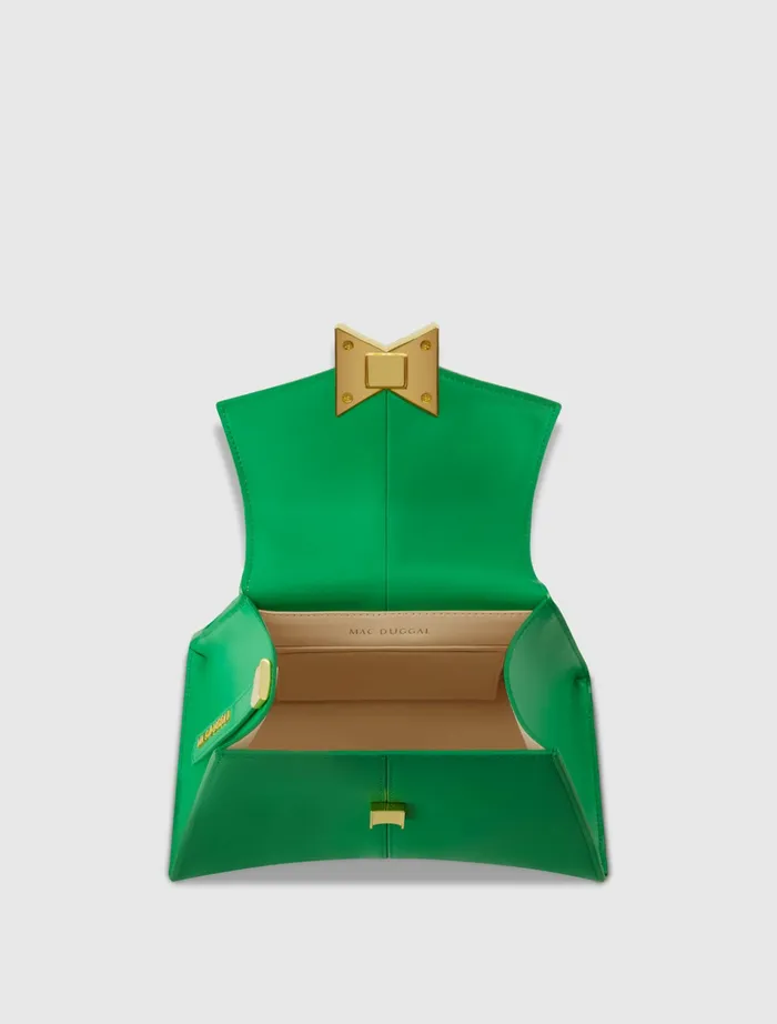 Top Handle Bags Angular Small Green Leather Handbag With Gold Hardware Spring Green Mac Duggal Women