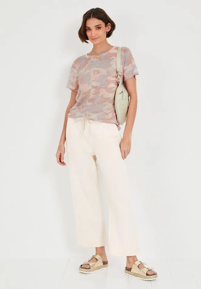 Tops and TShirts Women Hush Camo Linen TShirt Soft Pinks Camo