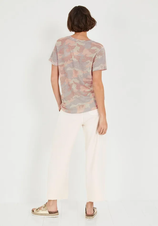 Tops and TShirts Women Hush Camo Linen TShirt Soft Pinks Camo