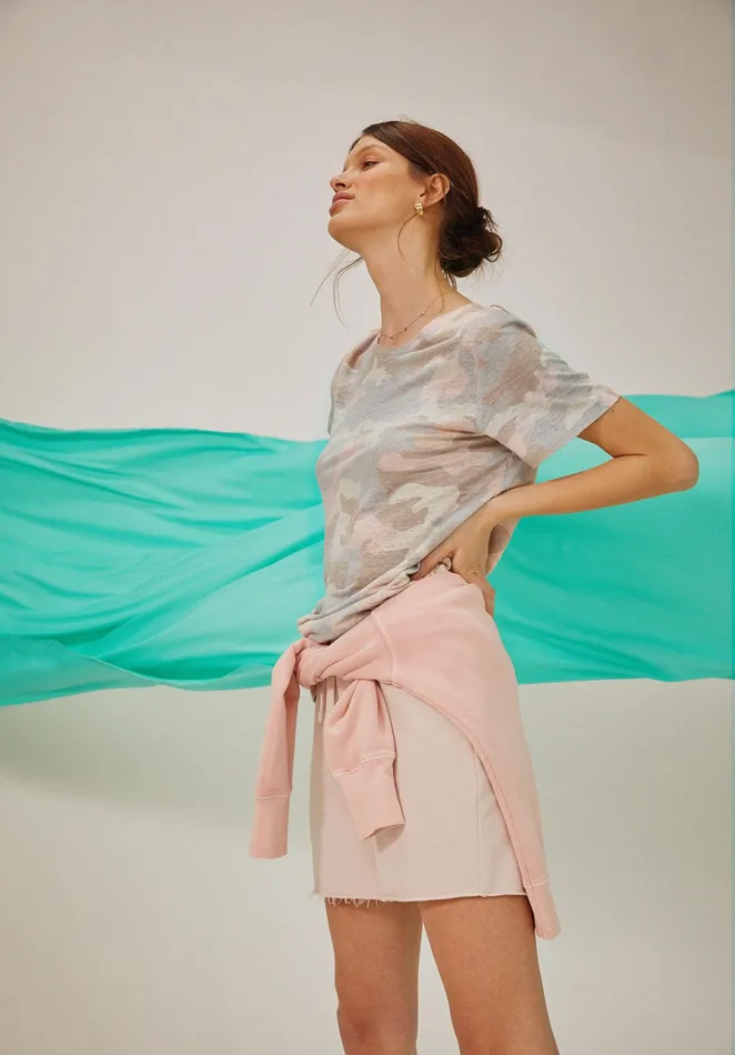 Tops and TShirts Women Hush Camo Linen TShirt Soft Pinks Camo