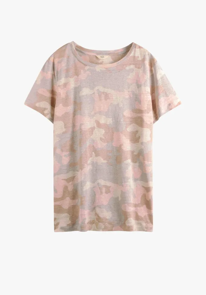 Tops and TShirts Women Hush Camo Linen TShirt Soft Pinks Camo