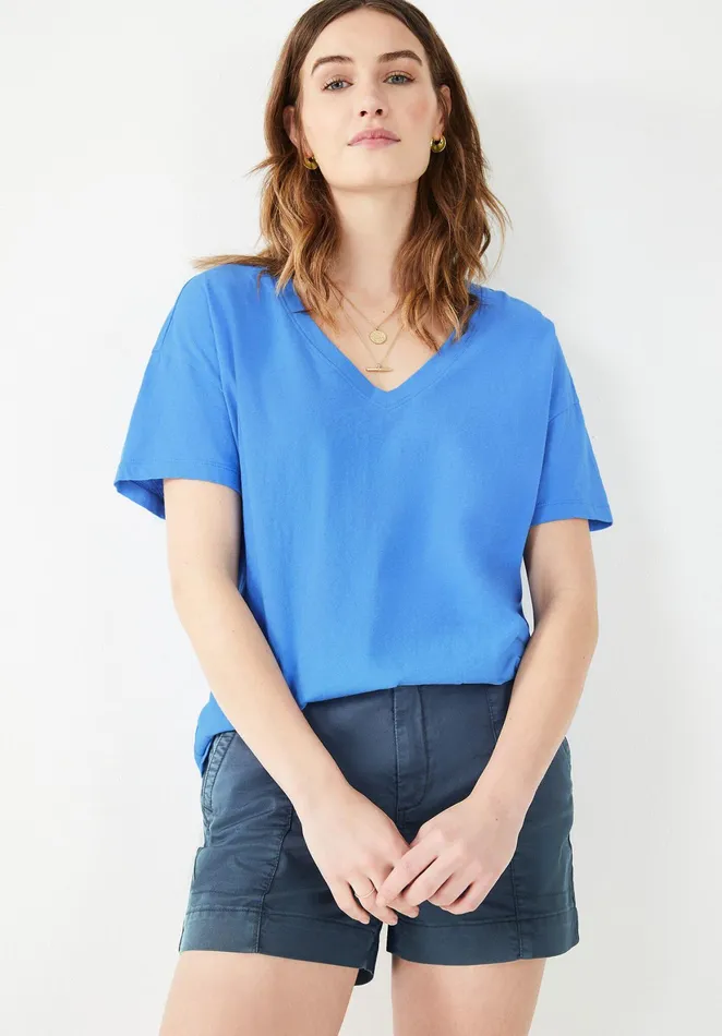 Tops and TShirts Women Hush Deep V Linen Blend Tee Blue
