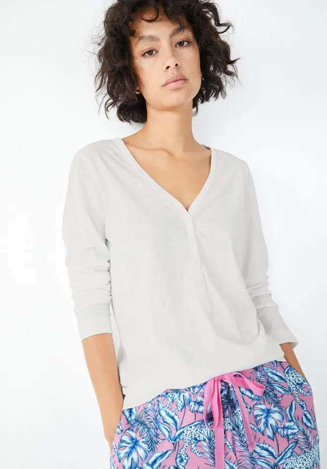 Tops and TShirts Women Hush Long Sleeve Henley Top White