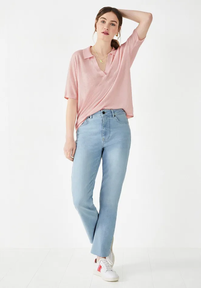 Tops and TShirts Women Hush Lulu Knitted Linen Blend TShirt Soft Pink