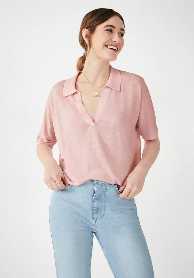 Tops and TShirts Women Hush Lulu Knitted Linen Blend TShirt Soft Pink