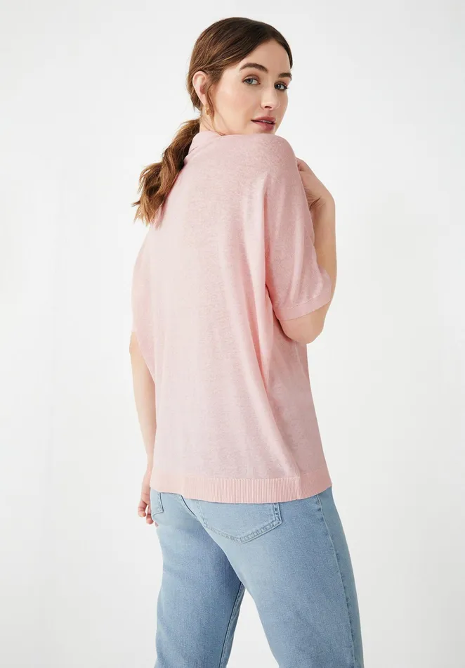 Tops and TShirts Women Hush Lulu Knitted Linen Blend TShirt Soft Pink
