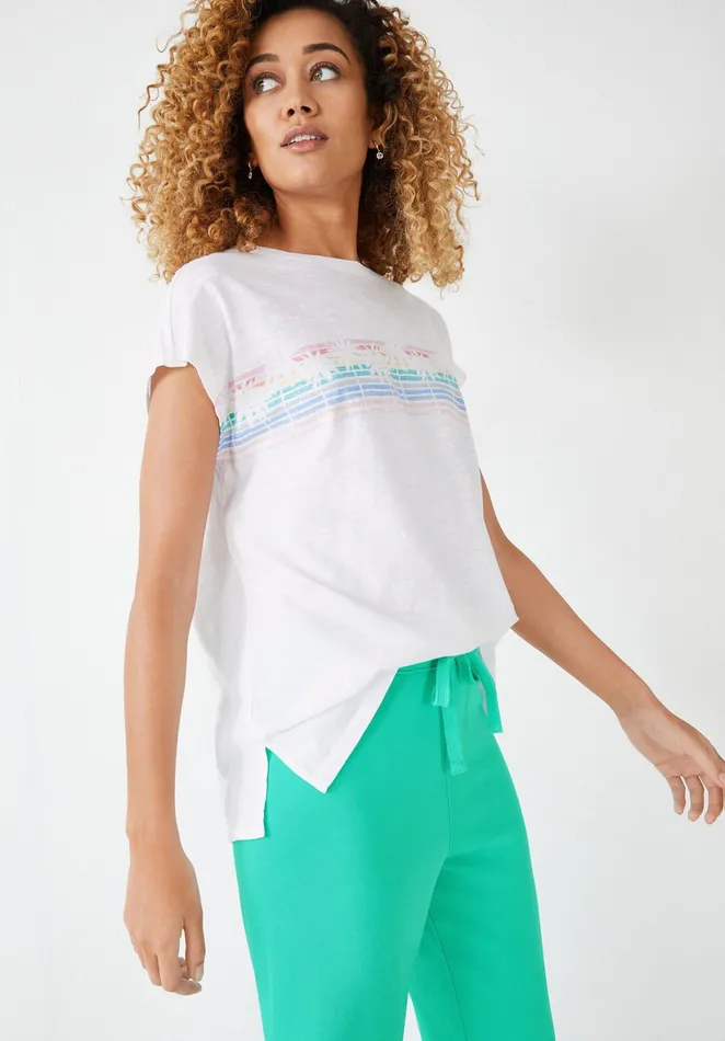 Tops and TShirts Women Hush Palm Tree Boyfriend TShirt Whitemulti