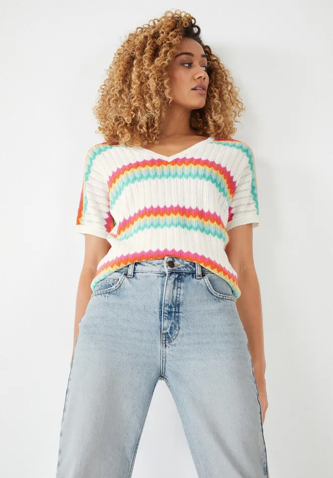 Tops and TShirts Women Hush Wilma Striped Knitted TShirt Ecrumulti