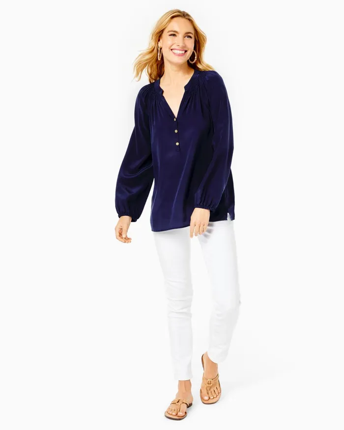 Tops WomenHome and Gifts Lilly Pulitzer Elsa Silk Top True Navy Tops WomenHome and Gifts Lilly Pulitzer Elsa Silk Top True Navy