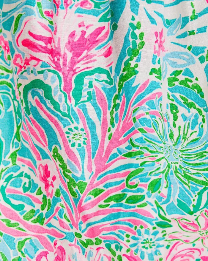 Tops Women Lilly Pulitzer Keating Short Sleeve Linen Top Amalfi Blue Leaf It Wild Tops Women Lilly Pulitzer Keating Short Sleeve Linen Top Amalfi Blue Leaf It Wild