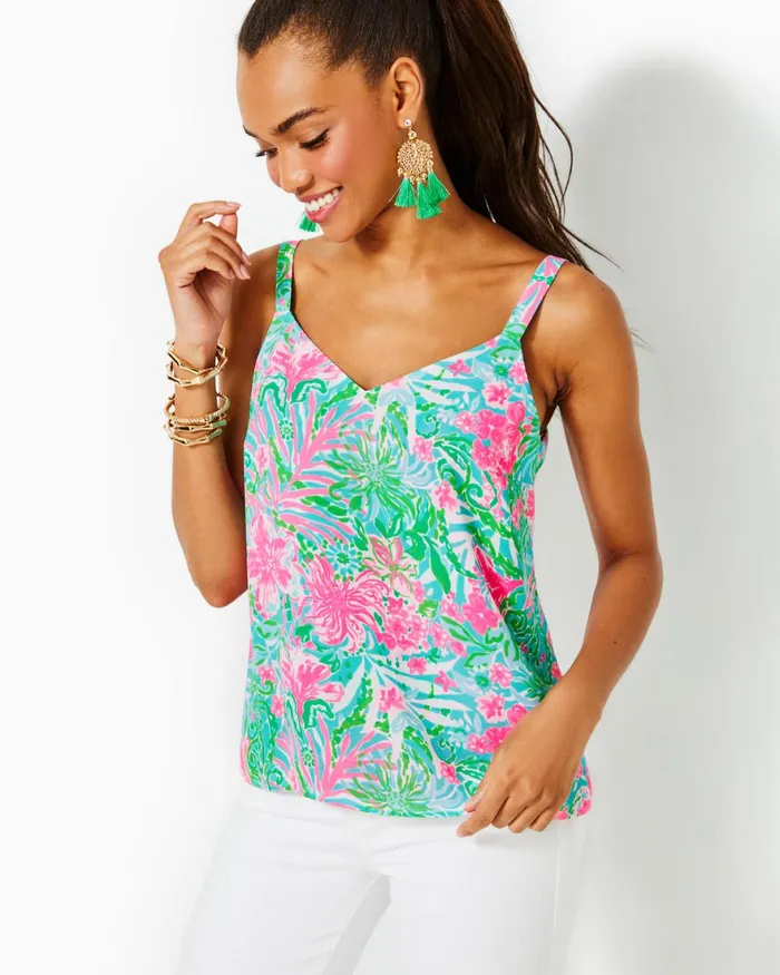 Tops Women Lilly Pulitzer Nadia Cami Amalfi Blue Leaf It Wild Tops Women Lilly Pulitzer Nadia Cami Amalfi Blue Leaf It Wild