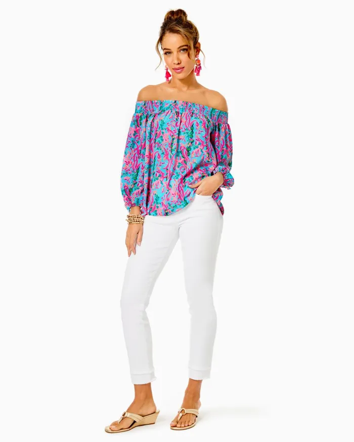 Tops Women Lilly Pulitzer Reema Polo Top Resort White Took Me By Sunrise Tops Women Lilly Pulitzer Reema Polo Top Resort White Took Me By Sunrise