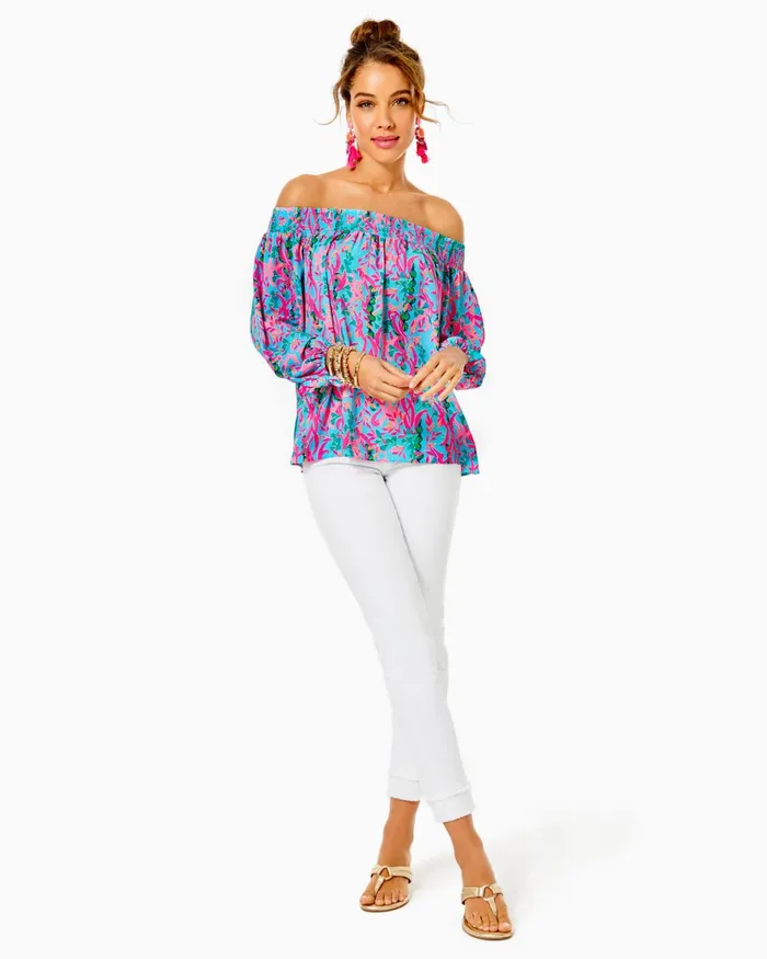 Tops Women Lilly Pulitzer Reema Polo Top Resort White Took Me By Sunrise Tops Women Lilly Pulitzer Reema Polo Top Resort White Took Me By Sunrise
