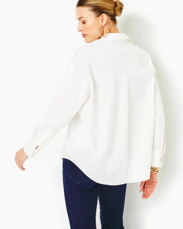 Tops Women Lilly Pulitzer Stevey Relaxed Button Down Stretch Shirt Resort White