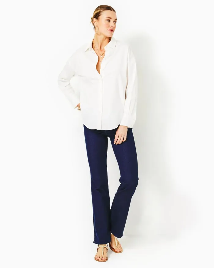 Tops Women Lilly Pulitzer Stevey Relaxed Button Down Stretch Shirt Resort White Tops Women Lilly Pulitzer Stevey Relaxed Button Down Stretch Shirt Resort White