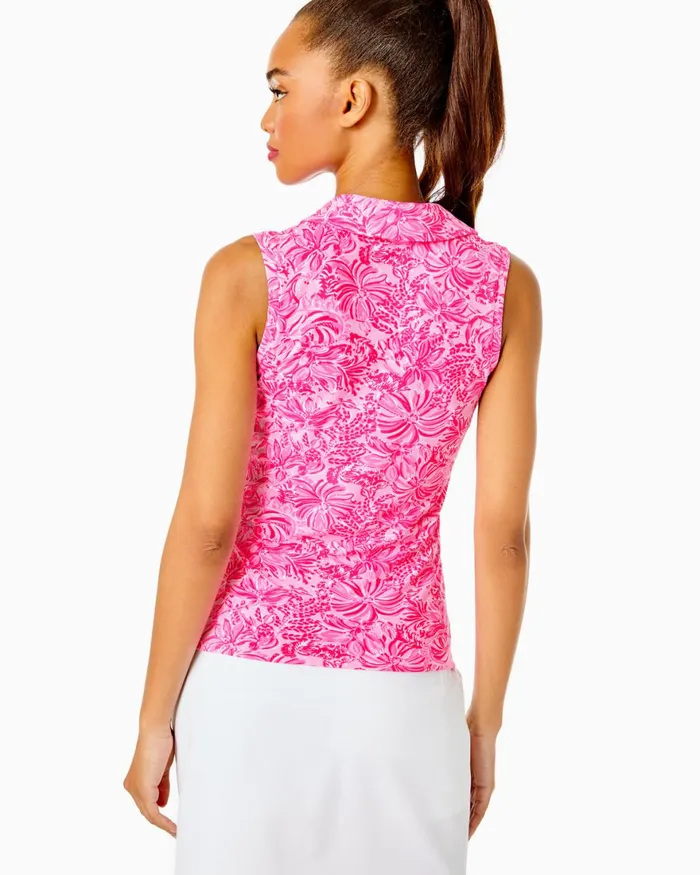 Tops Women Lilly Pulitzer UPF 50 Luxletic Imara Polo Top Pink Blossom Foxy Llama