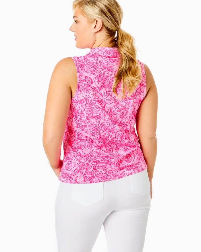 Tops Women Lilly Pulitzer UPF 50 Luxletic Imara Polo Top Pink Blossom Foxy Llama