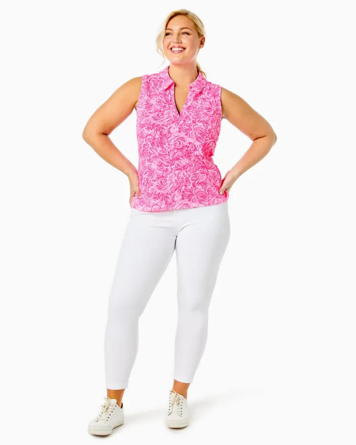 Tops Women Lilly Pulitzer UPF 50 Luxletic Imara Polo Top Pink Blossom Foxy Llama