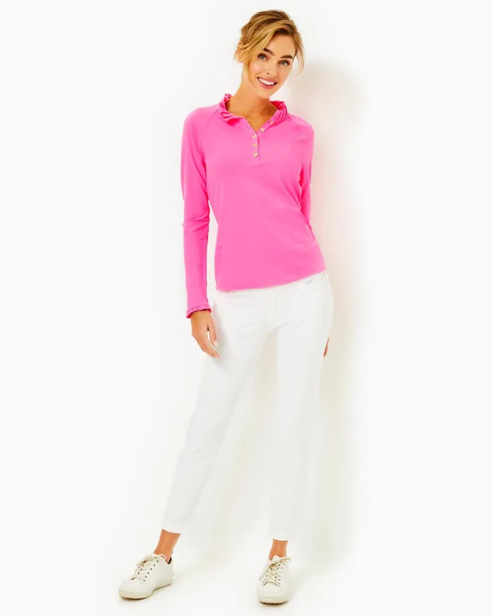 Tops Women Lilly Pulitzer UPF 50 Luxletic Imara Polo Top Pink Blossom Foxy Llama