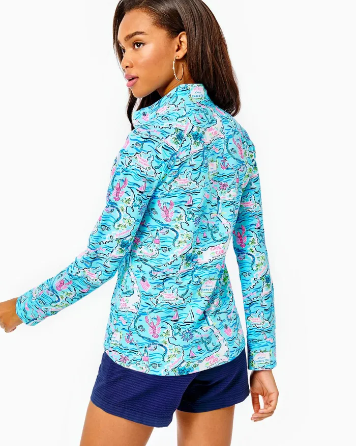 Tops Women Lilly Pulitzer UPF 50 Skipper Popover Bali Blue Lilly Loves Cape Cod